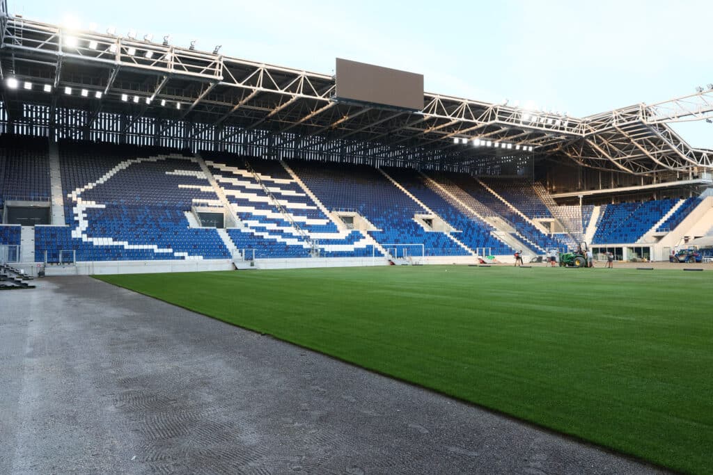 Cantiere del terreno di gioco New Balance Arena Bergamo, intervento Paradello
