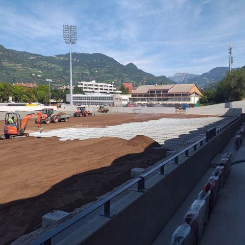 A sports field being worked on during scheduled seasonal maintenance.