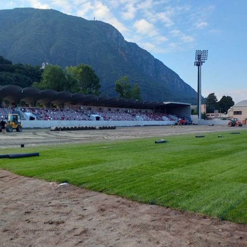 A sports field being worked on during scheduled seasonal maintenance.